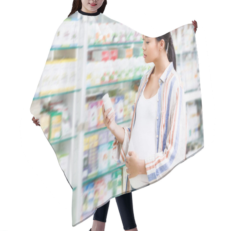 Personality  Pregnant Woman Buying Medication Hair Cutting Cape