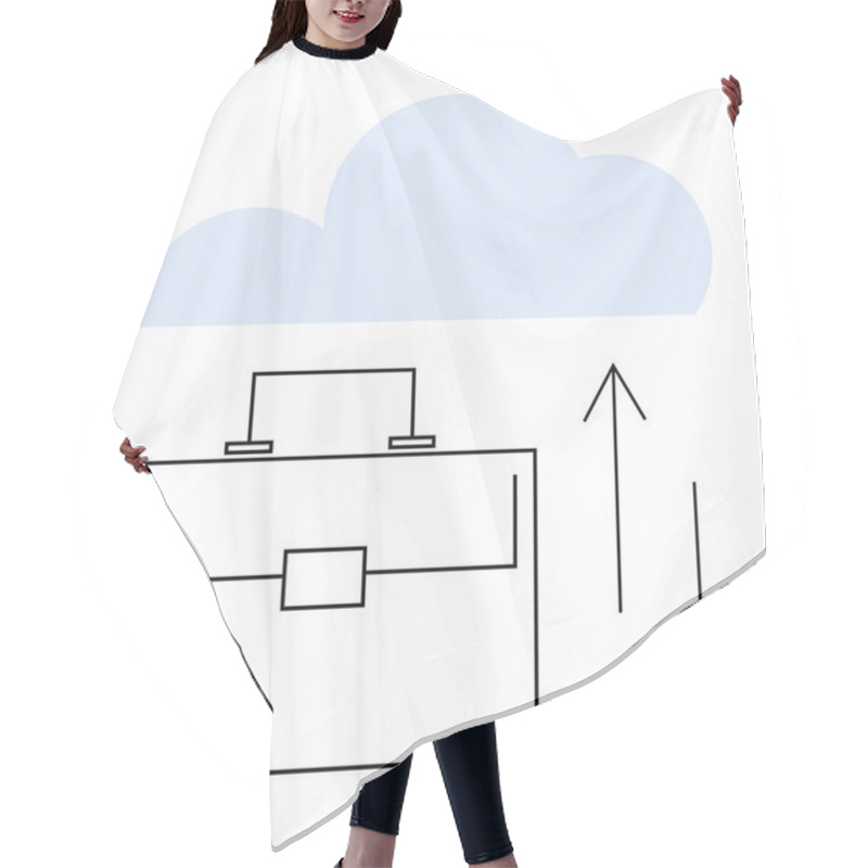 Personality  Briefcase Under A Cloud With Arrows Showing Upload And Download. Ideal For Business, Storage, Data Management, Remote Access, Cloud Computing, File Transfers, Abstract Line Flat Metaphor Hair Cutting Cape