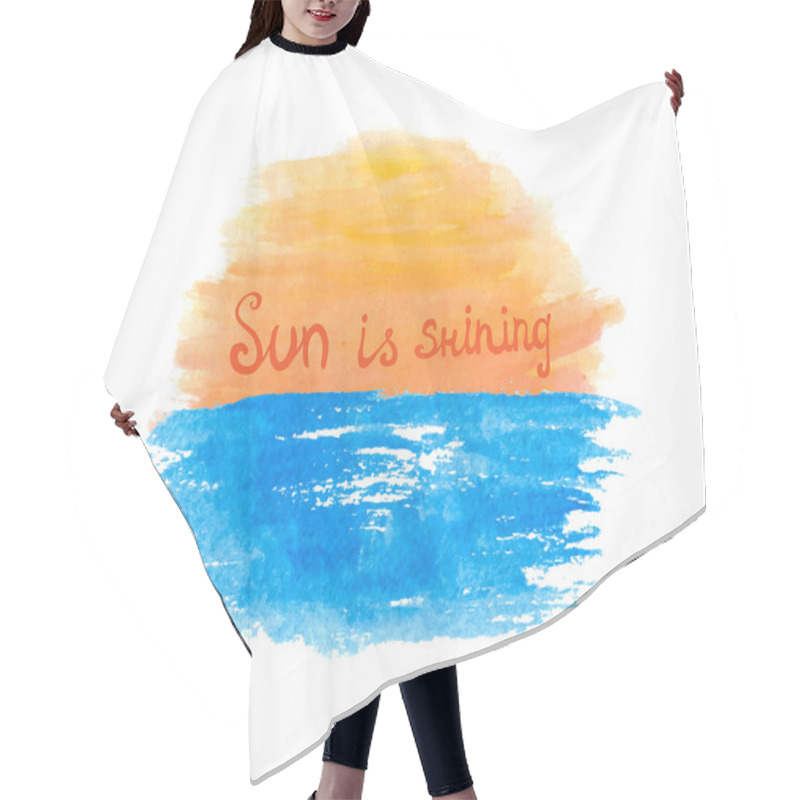 Personality  Lettering Calligraphic Phrase SUN IS SHINING, Sun Over The Water Hair Cutting Cape