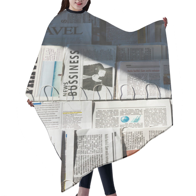 Personality  Different Print Business And Travel Newspapers On Stand In Sunlight Hair Cutting Cape