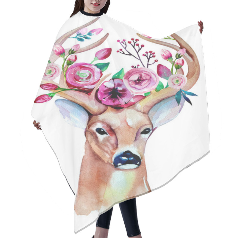 Personality  Hand Drawn Deer With Flowers Hair Cutting Cape