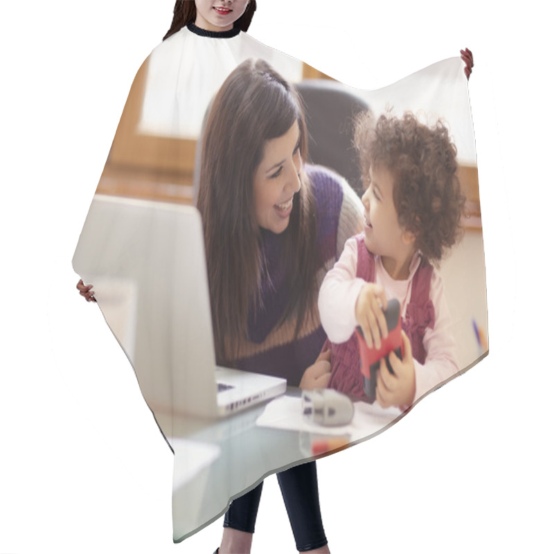 Personality  Multitasking Mother With Her Daughter Hair Cutting Cape