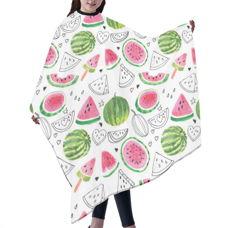 Personality  Seamless Pattern From The Juicy Lobes Of Watermelons. Hair Cutting Cape