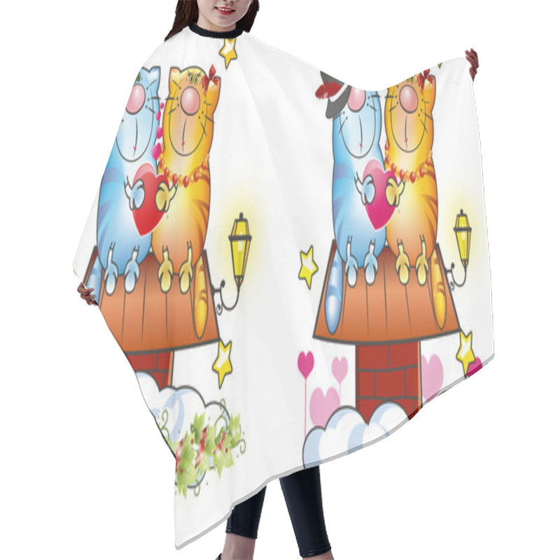 Personality  The Image Of Funny Cats Sitting On A Roof On A White Background Hair Cutting Cape