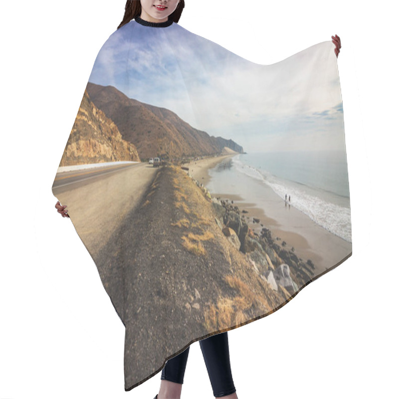 Personality  Iconic View Of Pacific Coast Highway Winding Along The Southern California Coast With The Santa Monica Mountains On One Side Of The Road And Pacific Ocean On The Other Hair Cutting Cape