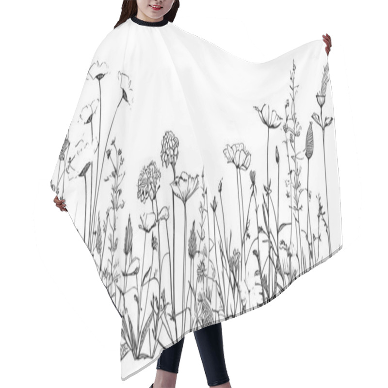 Personality  Wild Flowers In The Field Hand Drawn Sketch Vector Illustration Hair Cutting Cape