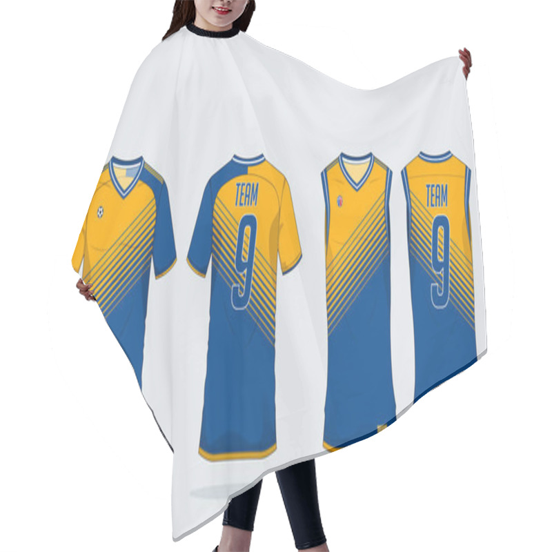 Personality  T-shirt Sport Design Template For Soccer Jersey, Football Kit And Tank Top For Basketball Jersey. T-shirt Uniform In Front View And Back View. Sportswear T Shirt Mock Up For Sport Club. Vector  Hair Cutting Cape