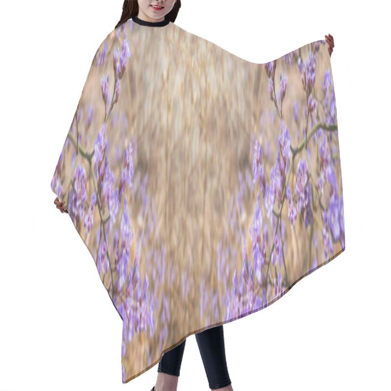 Personality  Natural Background. Defocus. Purple Statice Flowers Out Of Focus On A Blurry Background Of Dry Grass And Purple Flowers. Banner Hair Cutting Cape