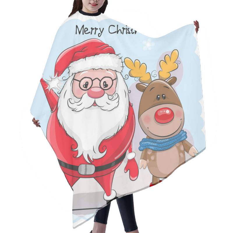 Personality  Cute Christmas Deer And Santa Hair Cutting Cape