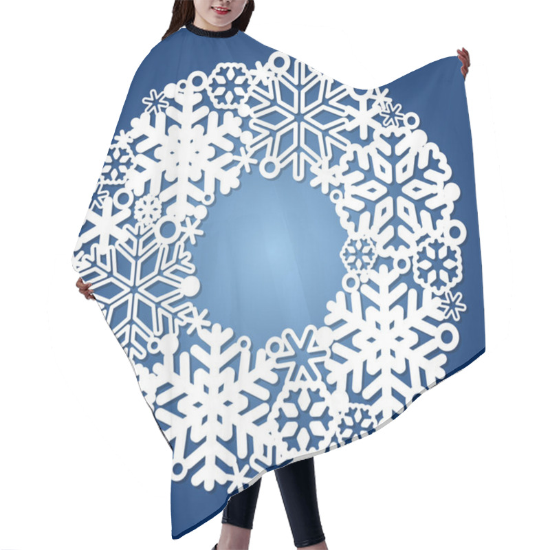 Personality  Round Frame Of Snowflakes, For Laser Cutting. Christmas Wreath For Your Design. Hair Cutting Cape