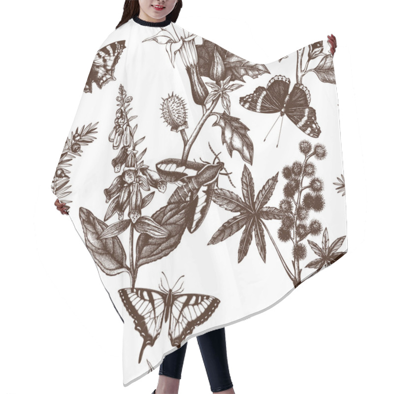 Personality  Pattern With Poisonous Flowers And Butterflies Hair Cutting Cape