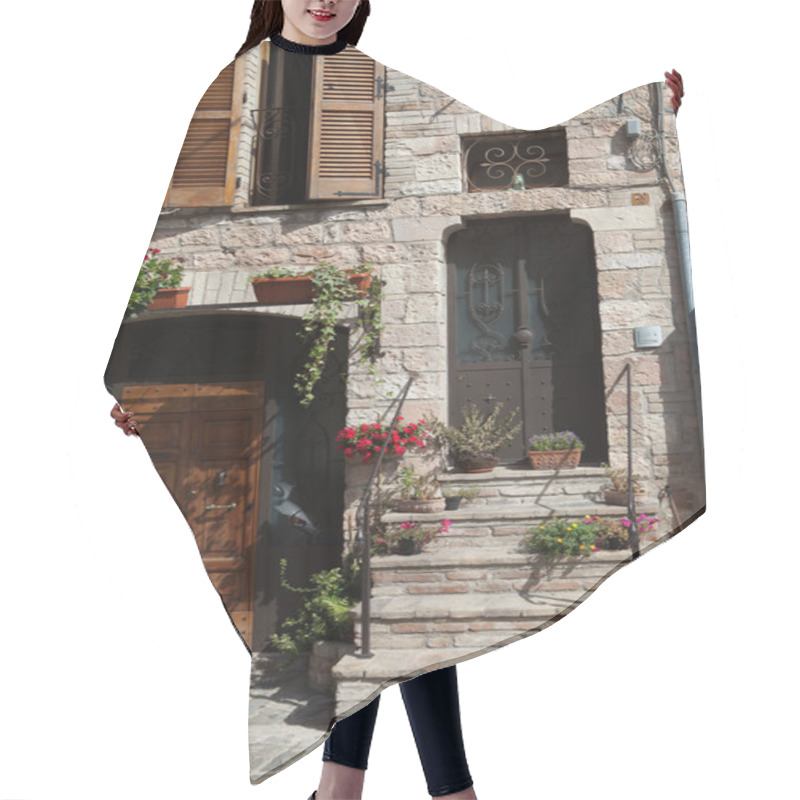 Personality  Flowers In Pots On The Stone Steps Medieval House Hair Cutting Cape