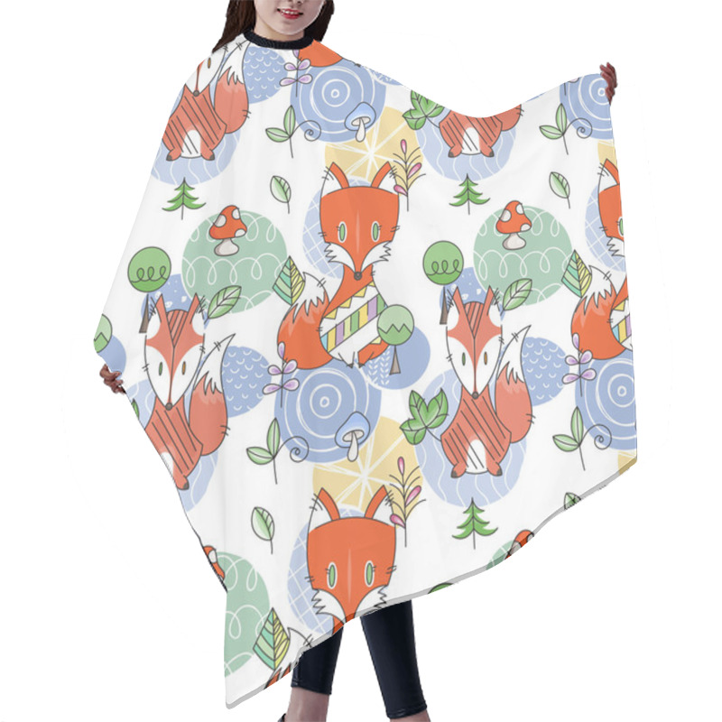 Personality  Seamless Pattern With Doodle Foxes And Woods. Wild Background With Cute Scandinavian Animals Hair Cutting Cape