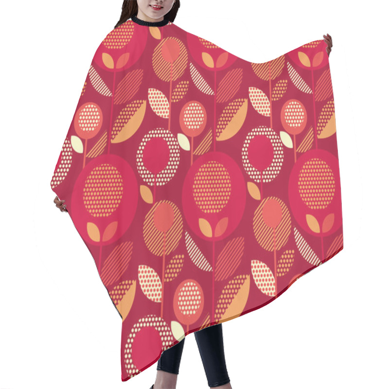 Personality  Luxury Red 60s Floral Retro Pattern. Geometry Decorative Style V Hair Cutting Cape