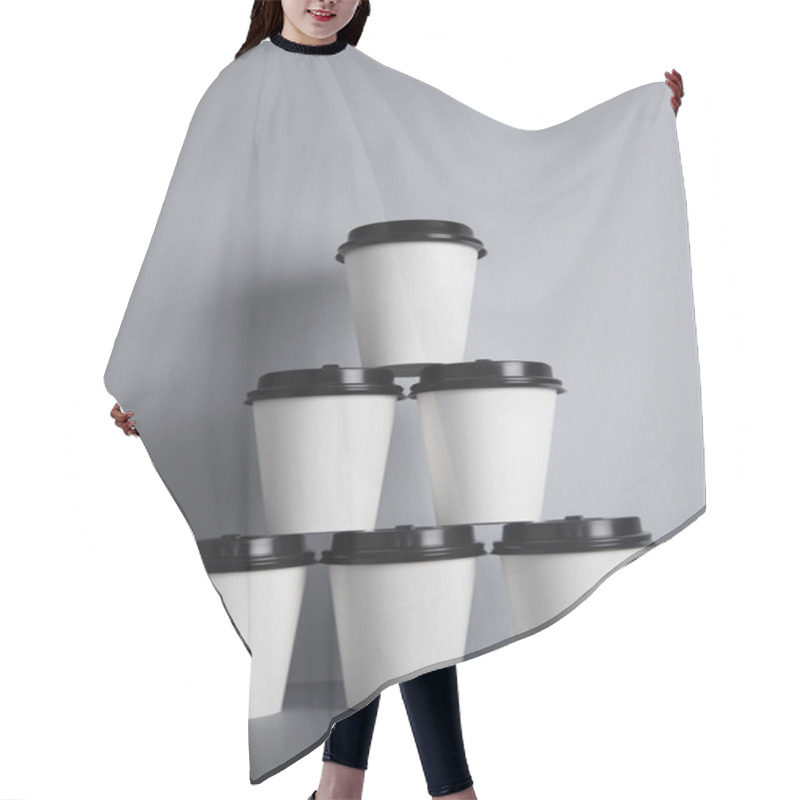 Personality  Pyramid Made From Six White Take Away Paper Cups  Hair Cutting Cape