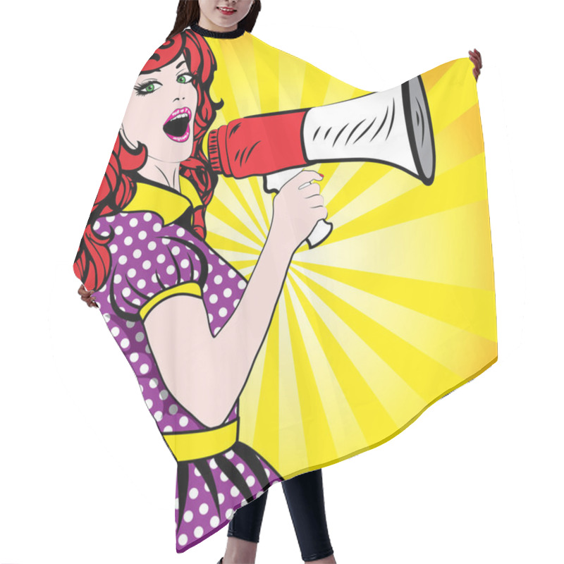 Personality  Pop Art Woman With Megaphone. Hair Cutting Cape