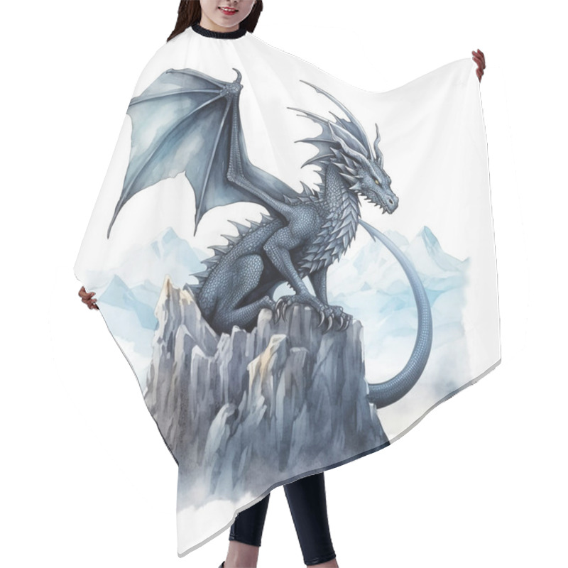 Personality  Watercolor Black Dragon Illustration Isolated On White Background. Dark Fairy Tale Dragons. Hair Cutting Cape