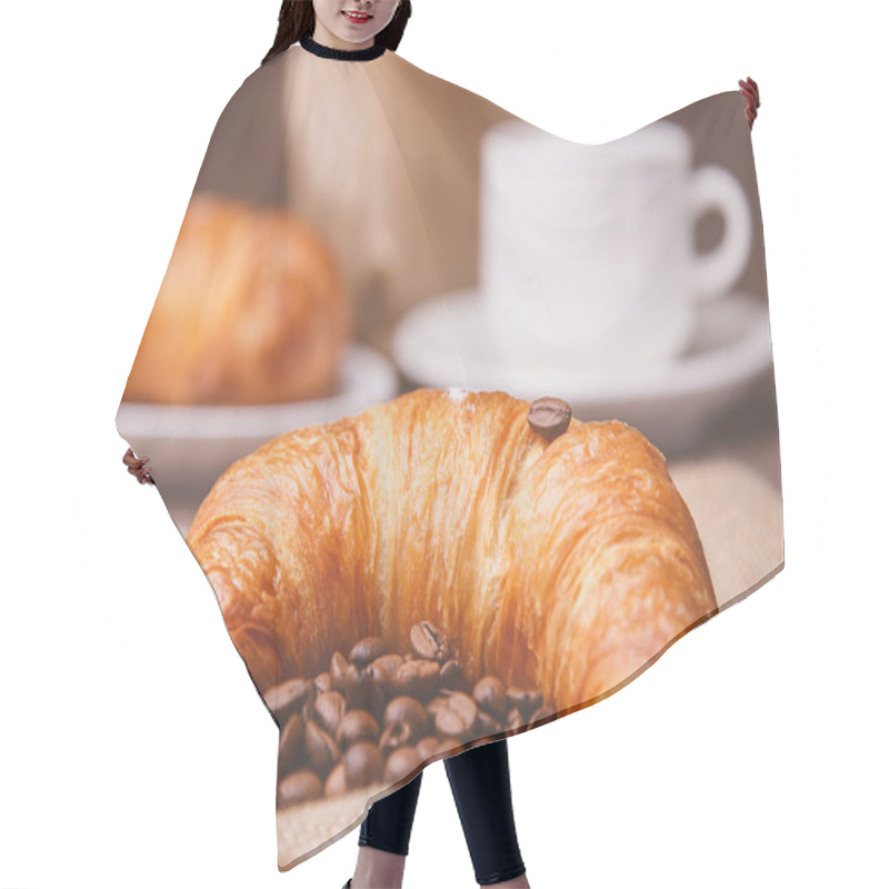 Personality  Croissant With Coffee Beans And A Cup On The Backround Hair Cutting Cape