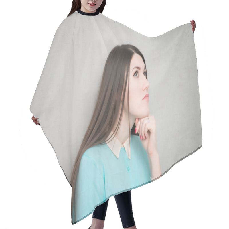 Personality  Young Woman Thinking Hair Cutting Cape