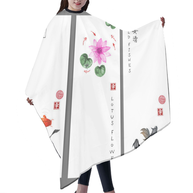 Personality  Banners With Fishes And Lotus Flower Hair Cutting Cape