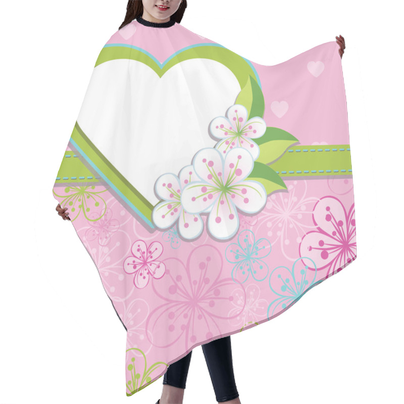 Personality  Spring Design Template.Cherry Flowers Background And Heart Hair Cutting Cape