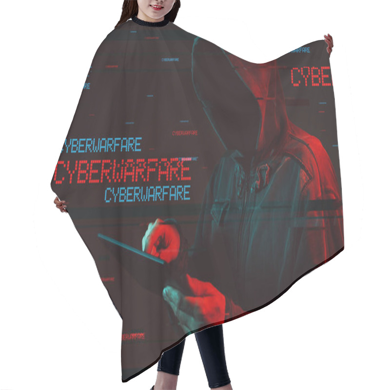 Personality  Cyberwarfare Concept With Faceless Hooded Male Person Hair Cutting Cape