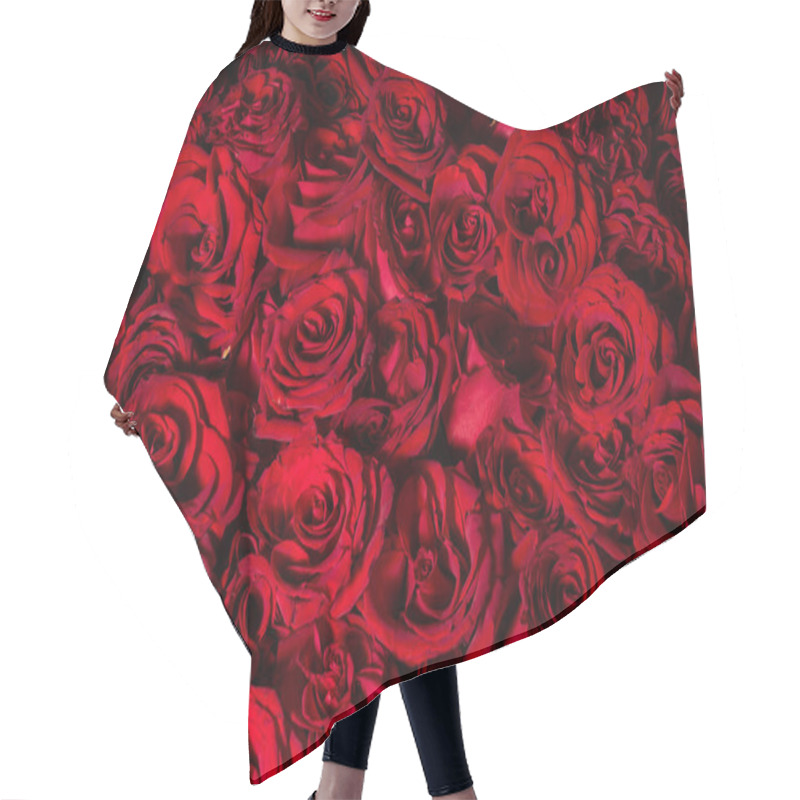 Personality  Red Roses Close-up, Texture Of Flowers. Hair Cutting Cape