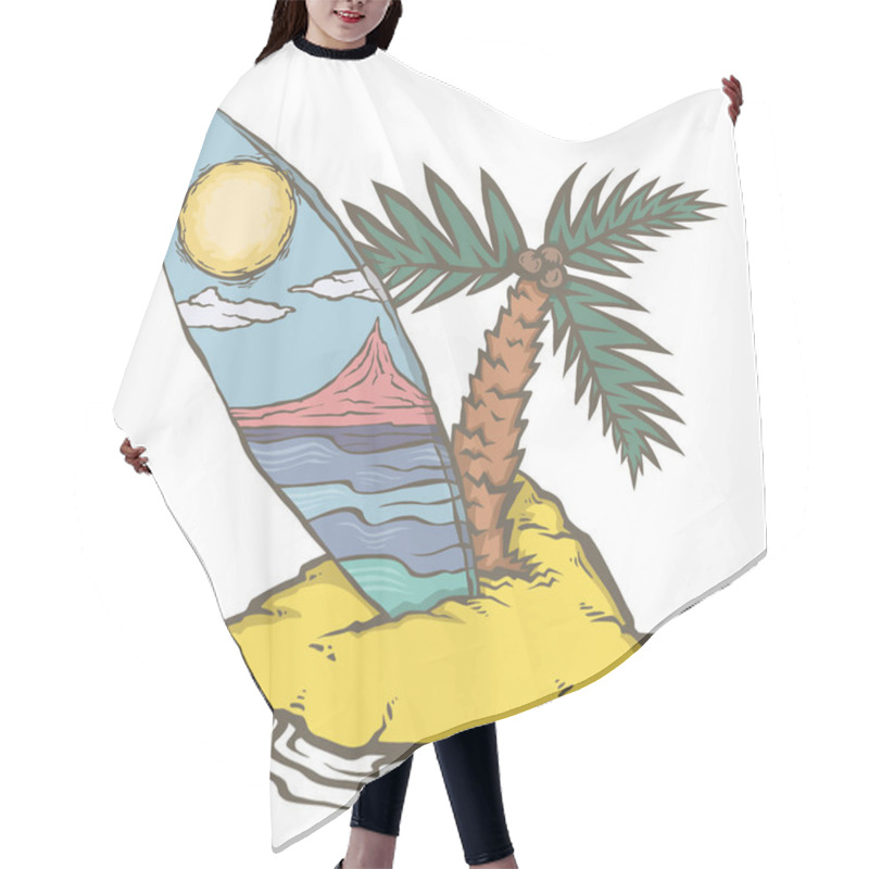 Personality  Surfboard In The Sand Of The Beach Hair Cutting Cape