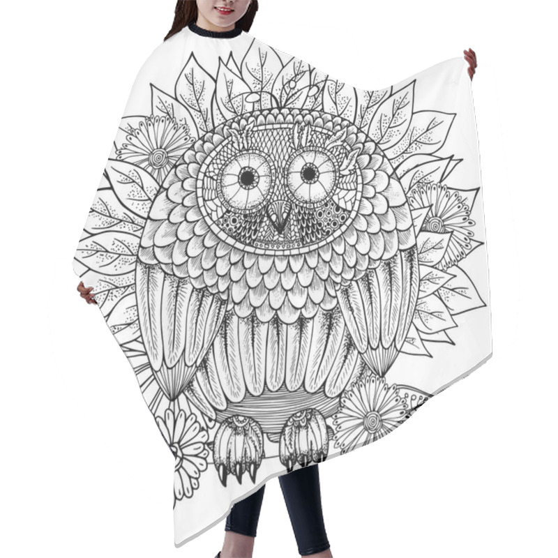 Personality  Hand Drawn Illustration Of Owl In Zentangle Style Hair Cutting Cape