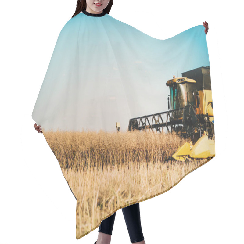 Personality  Picture Of Combine Harvester Machine Harvesting Ripe Crops Hair Cutting Cape