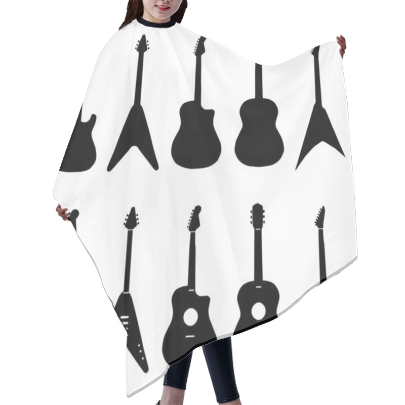 Personality  Guitar Icon String Music Instruments Silhouettes Vector Hair Cutting Cape