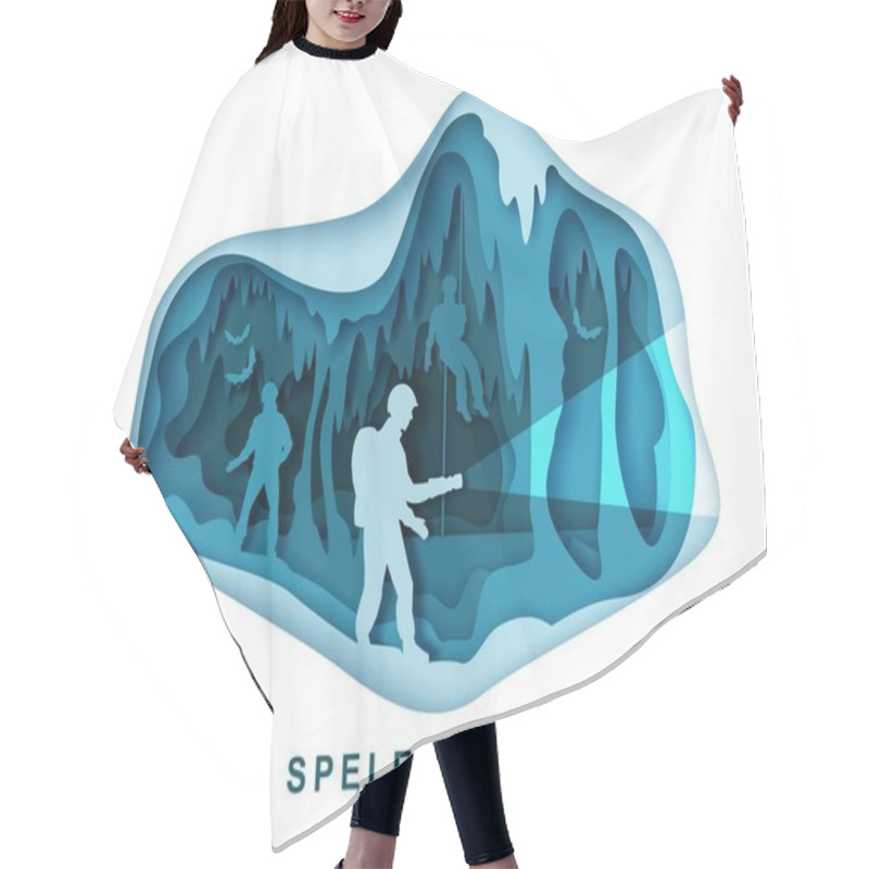 Personality  Speleology. Spelunker And Bat Silhouettes In Underground Cave, Vector Paper Cut Illustration. Science, Sport Tourism. Hair Cutting Cape