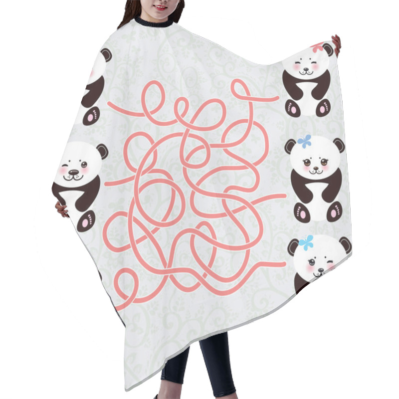 Personality  Kawaii Funny Panda White Muzzle With Pink Cheeks And Big Black Eyes. Labyrinth Game For Preschool Children. Vector  Hair Cutting Cape