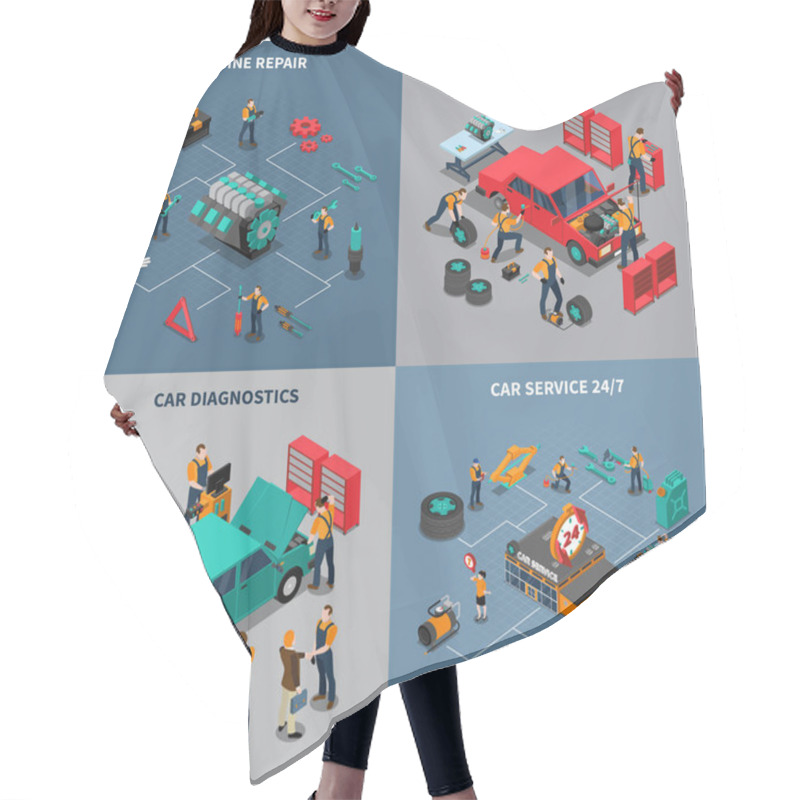 Personality   Car Service 4 Isometric Icons Square  Hair Cutting Cape