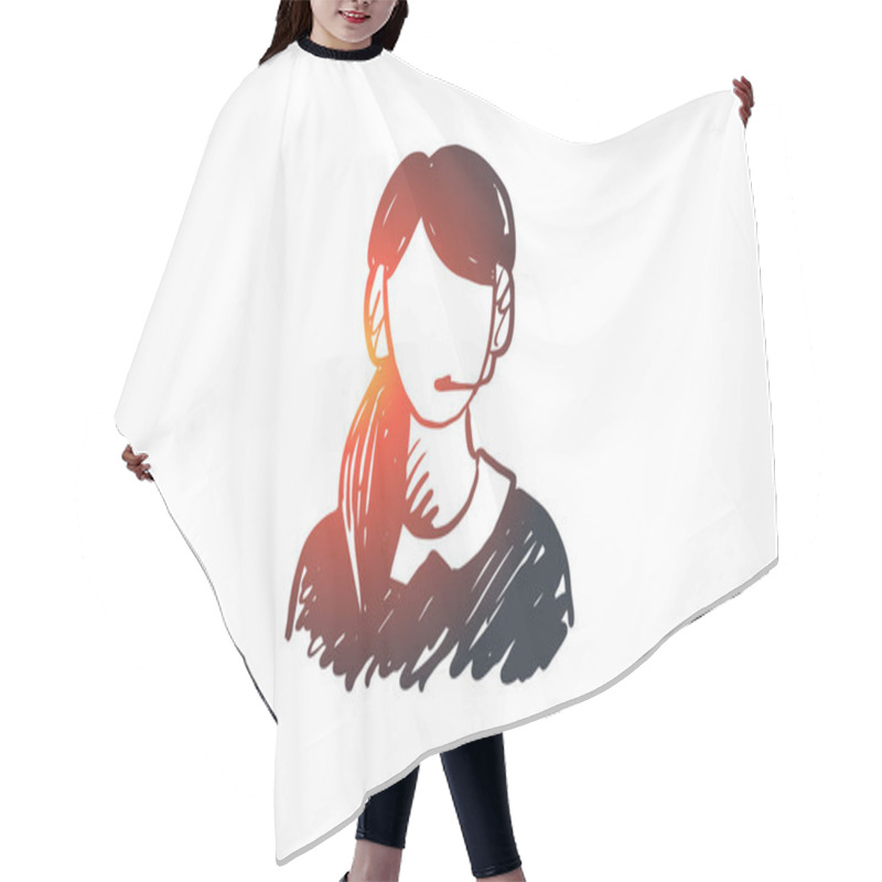 Personality  Support, Service, Headset, Call, Assistance Concept. Hand Drawn Isolated Vector. Hair Cutting Cape