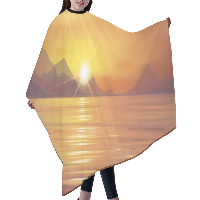 Personality  Sunset On Sea Background Hair Cutting Cape