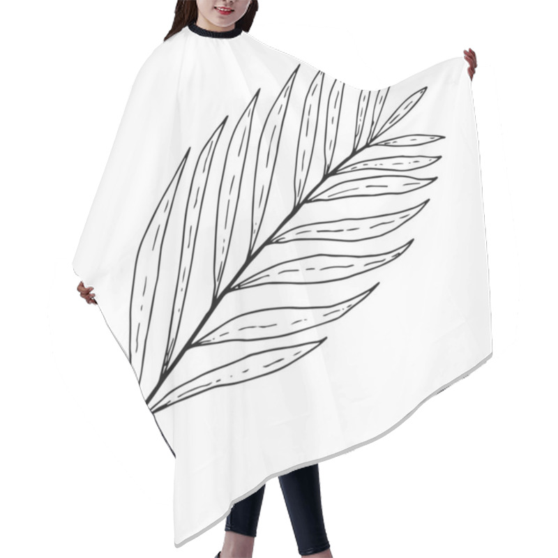 Personality  Chiki Palm Leaf In Graphic Style Black Outline Isolated On White Hair Cutting Cape