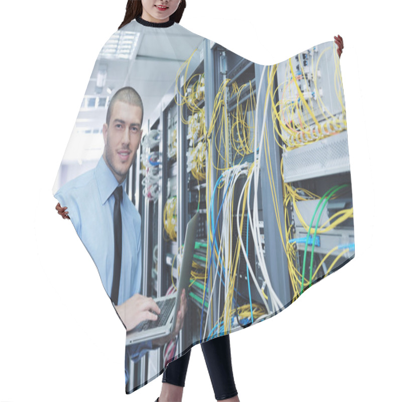 Personality  Businessman With Laptop In Network Server Room Hair Cutting Cape