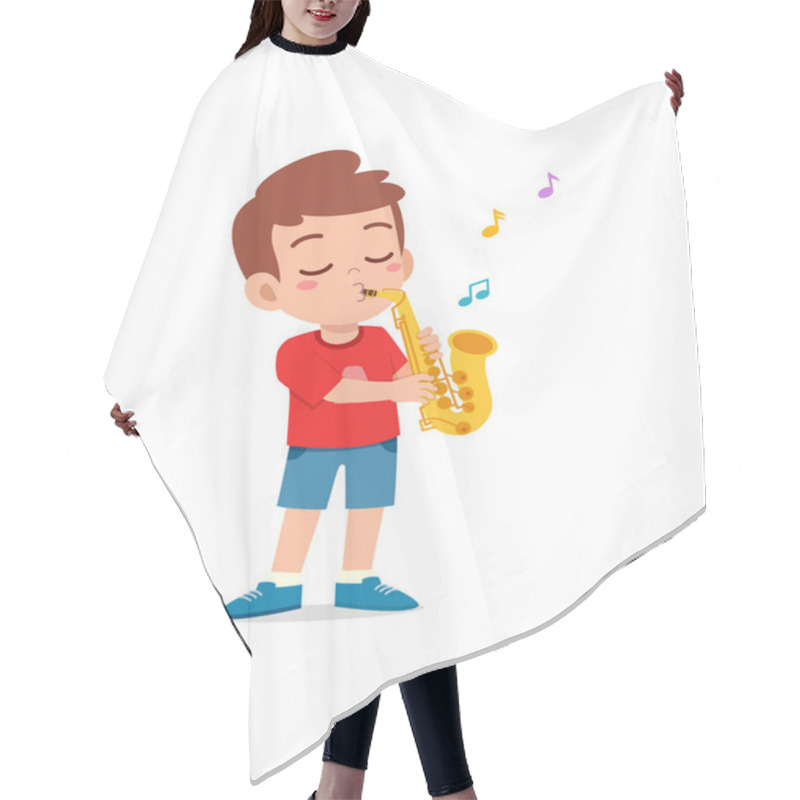 Personality  Little Kid Play Saxophone And Feel Happy Hair Cutting Cape