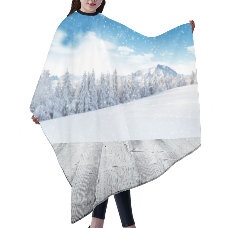 Personality  Winter Landscape With Wooden Planks Hair Cutting Cape