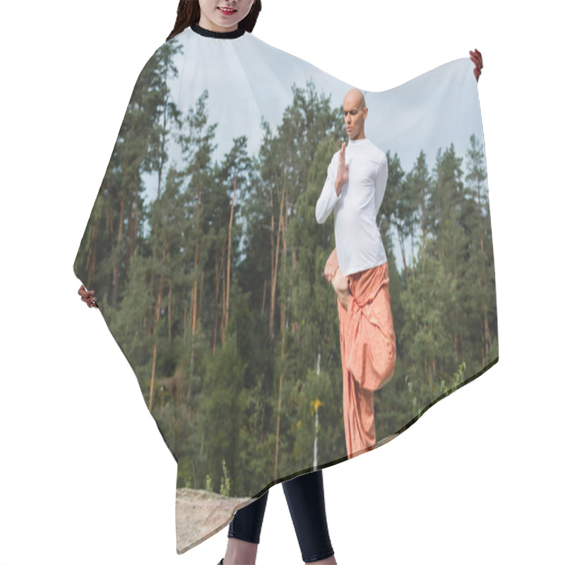 Personality  Full Length View Of Buddhist Practicing Yoga In One Legged Tree Pose Outdoors Hair Cutting Cape