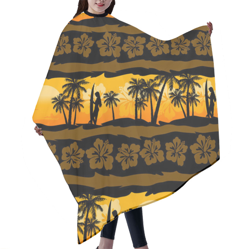 Personality  Tropical Frangipani With Palms Sunrise Seamless Pattern Hair Cutting Cape