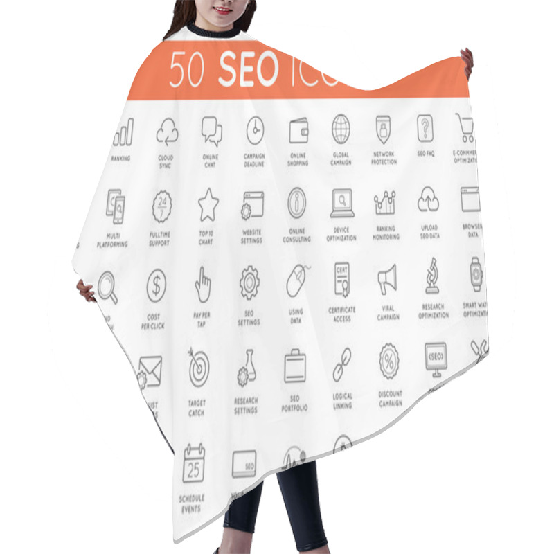 Personality  Set Of 50 SEO Icons Hair Cutting Cape