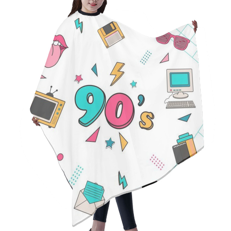 Personality  Classic 80s 90s Elements Stickers Vector Illustration. Hair Cutting Cape