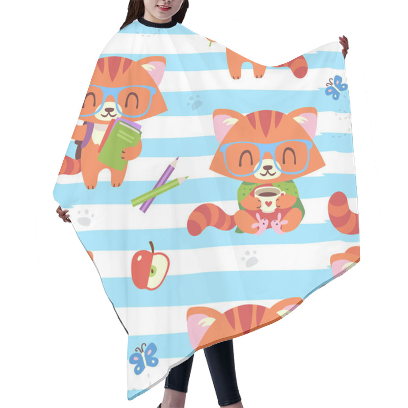 Personality  Vector Cartoon Style Kawaii Nerd Cat Set Hair Cutting Cape