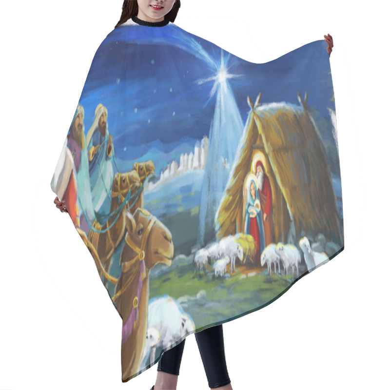 Personality  Traditional Christmas Scene With Holy Family And Three Kings For Different Usage - Illustration For Children Hair Cutting Cape