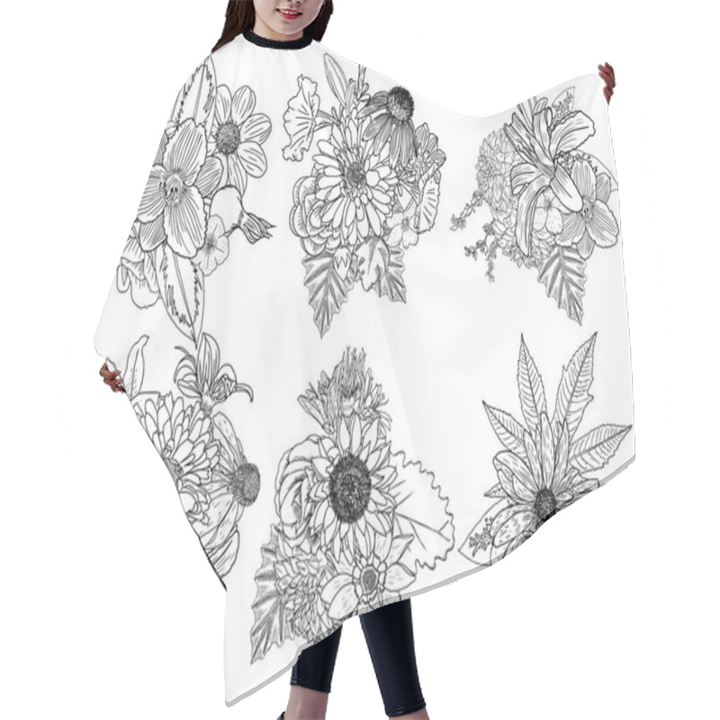 Personality  Set Of Flower Bouquets Illustrations Hair Cutting Cape