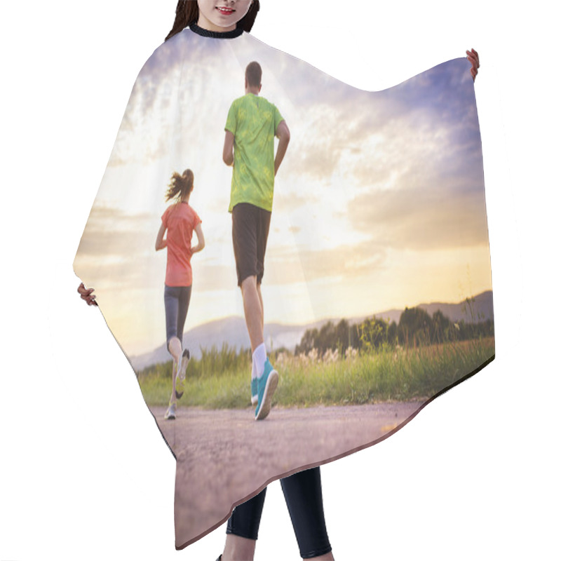 Personality  Cross-country Trail Running People At Sunset Hair Cutting Cape