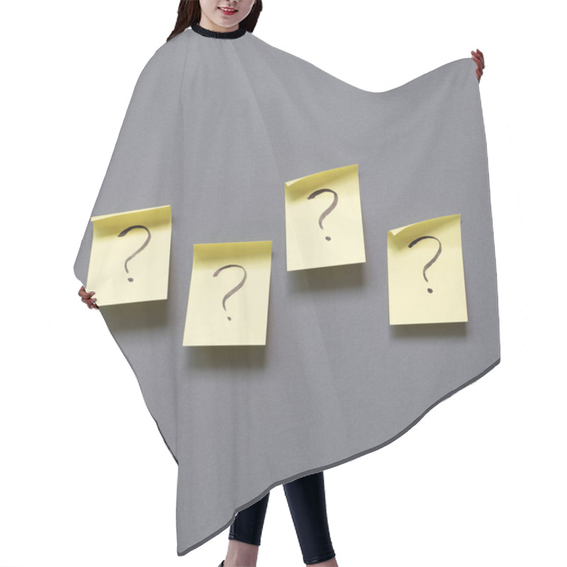 Personality  Question Mark On Sticky Memo Paper On Gray Background. Solution Concept Hair Cutting Cape