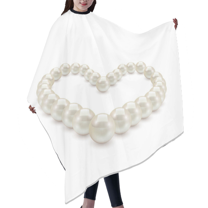 Personality  Shiny Realistic Pearl Necklace In The Shape Of Heart On White Background Hair Cutting Cape